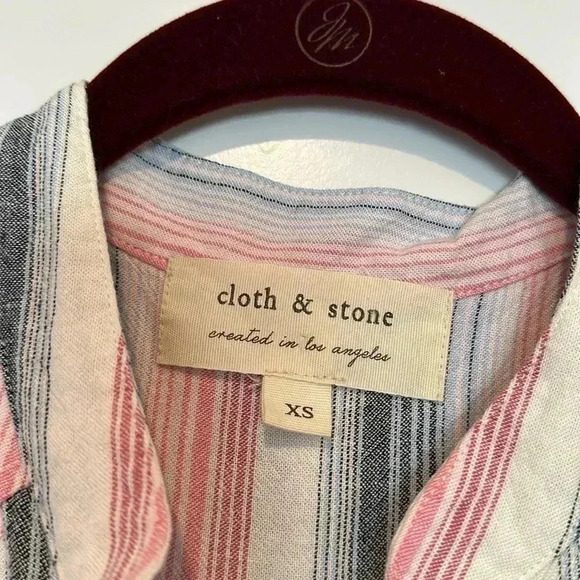 Cloth & Stone Pink Blue Striped Linen Blend Raw Hem Button Down Shift Dress XS - Picture 5 of 11